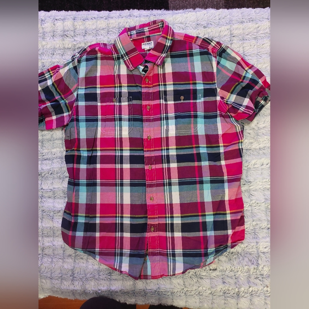 Old‎ Navy Plaid Shirt - Pink and Navy